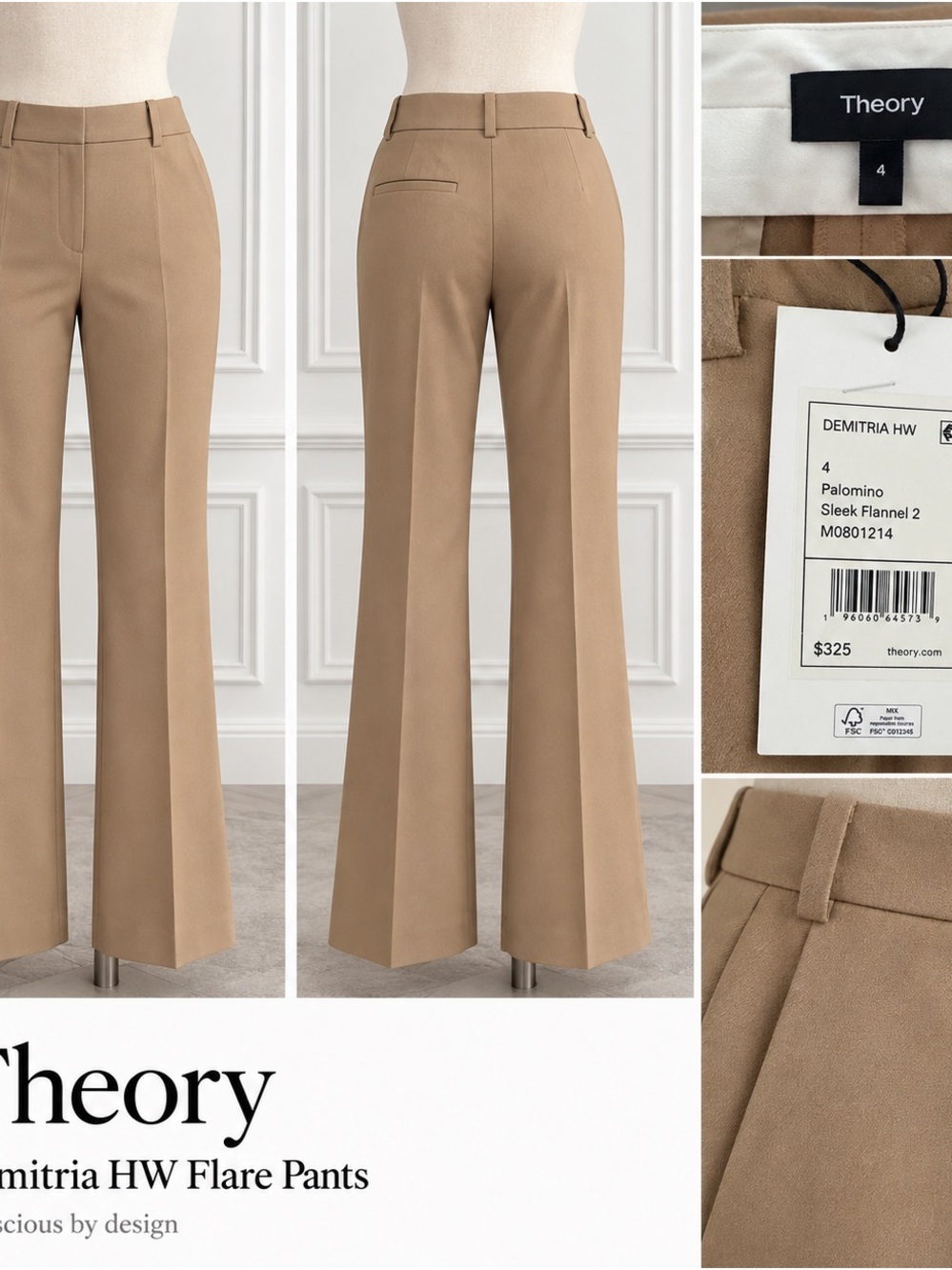 Theory Demetria Flare Pant- NWT-Sz 4 - Camel/ Tan never worn